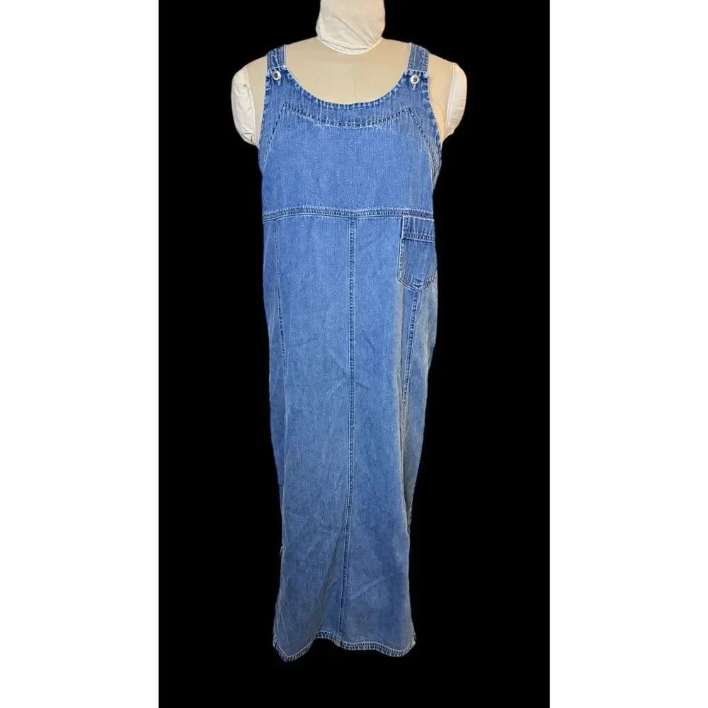 Paul Harris Denim Maxi Dress XL Blue Jean Denim Overall Minimalist Basic - Picture 2 of 11
